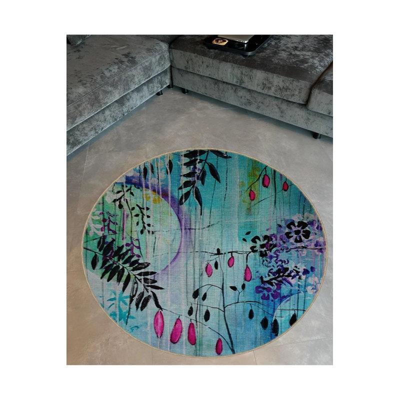 Multicolored Abstract Floral Patterned Round Woven Base Modern Decorative Carpet, Round 2'8"
