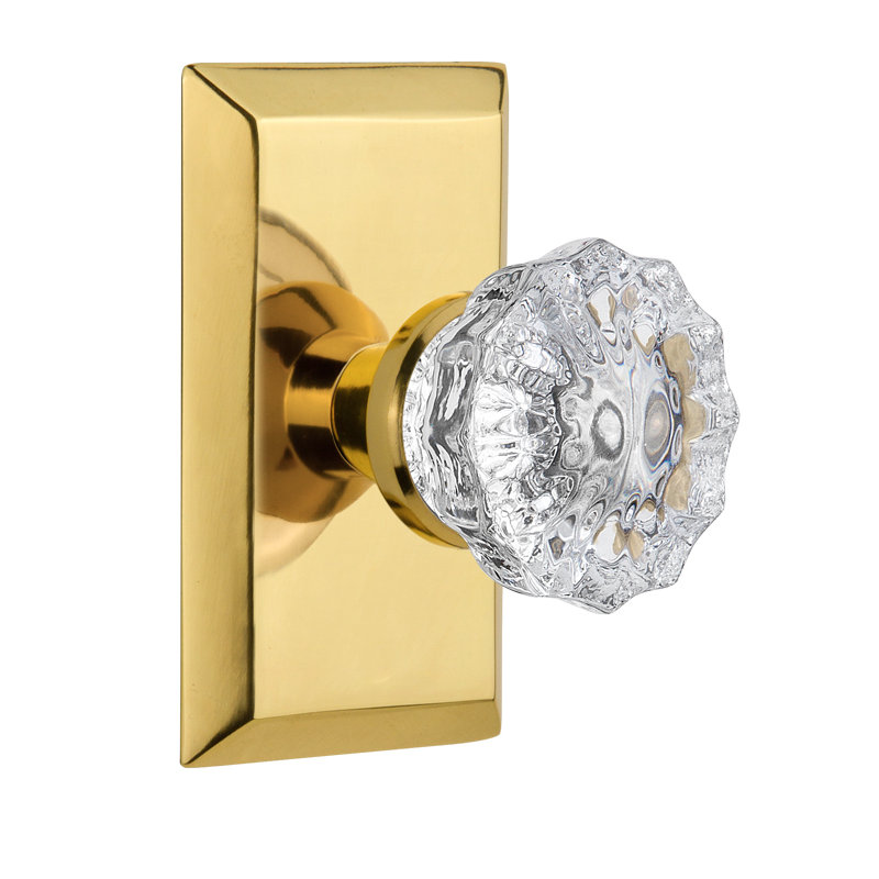 Studio Plate with Crystal Door Knob, 2-3/8”, Polished Brass