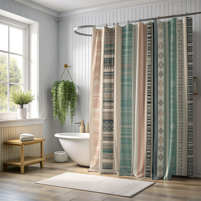 Boho Geometrics - Rideau de douche Premium, H 74 po x l 71 po
