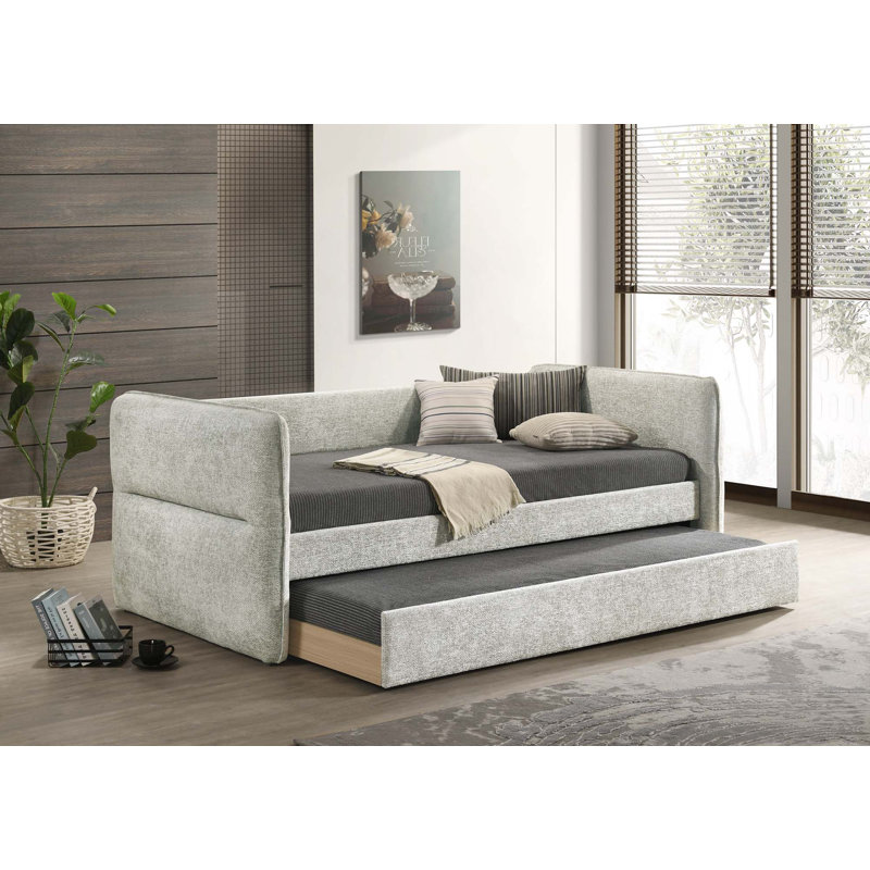 Luxurious 1Pc Modern Daybed Pull Out Trundle Button Tufted Nailhead Trim Bedroom Living Room Furniture Oatmeal Finish