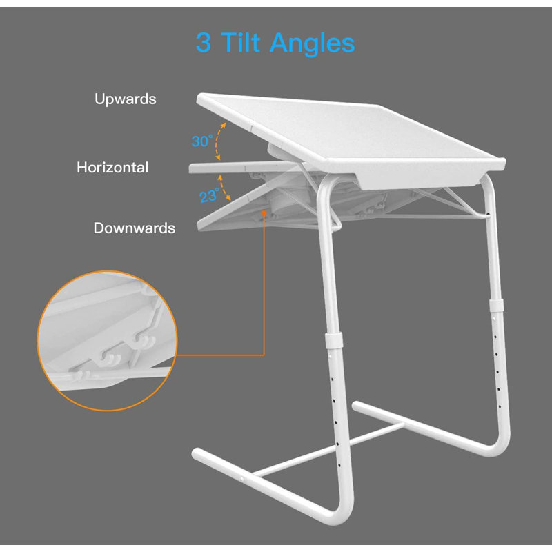White Adjustable Portable TV Tray Table with Cup Holder