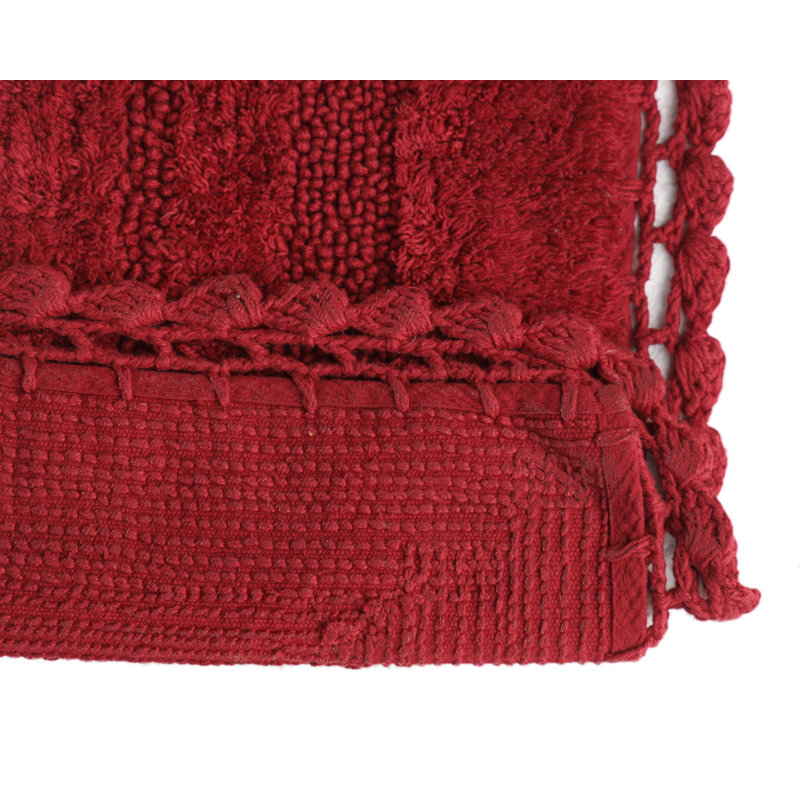 Akife 100% Cotton Non-Slip Bath Rug, Wine Red