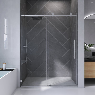 60" to 55" Adjustable Width x 76" Height Frameless Single Sliding Showr Door with 5/16'' (8MM) Tempered Glass, Soft Closing Function