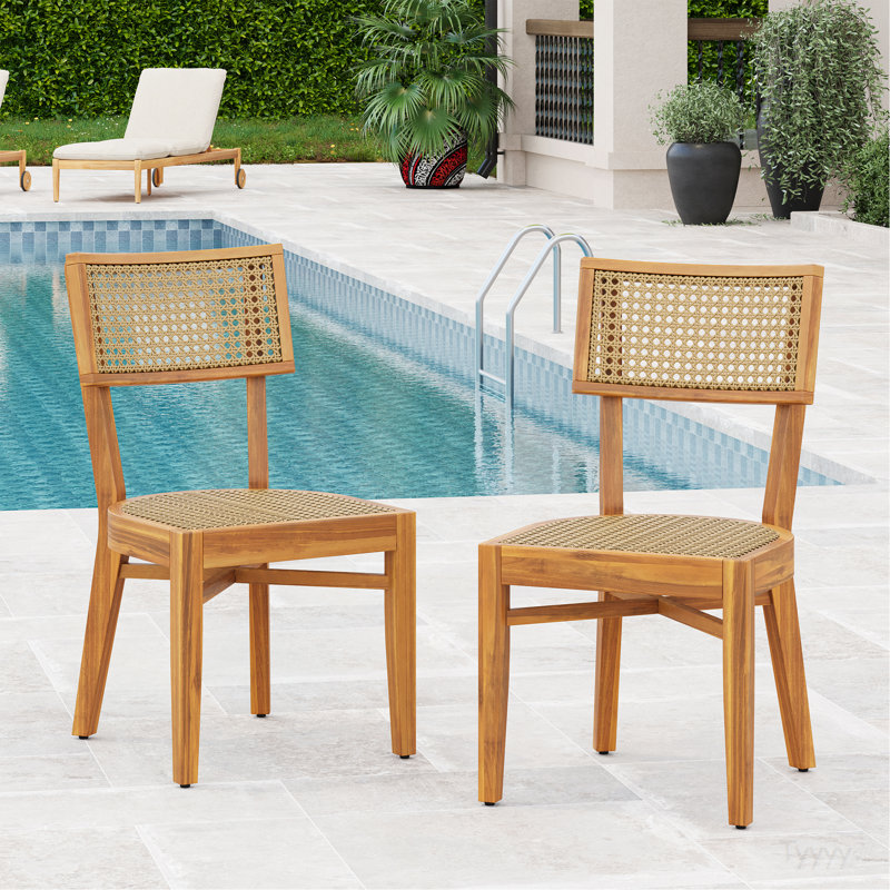 Chaise en bois d'acacia avec osier brun clair Netro