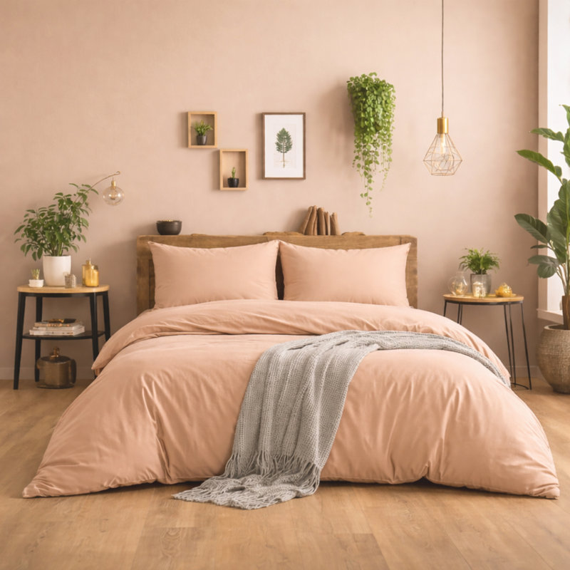Ultra-Soft Microfiber Plain Duvet Cover Set with Matching Pillowcases - Everyday Bedding, Peach