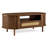 47.2" Mid-century Modern Oval Coffee Table With Rattan Sliding Door, Drawer & Open Storage, Solid Wood Legs-1167030751