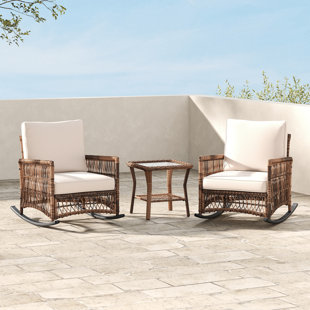 3 Pieces Outdoor Rattan Rocking Seating Group With Cushions