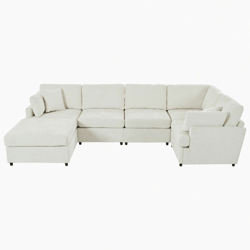 Canapé modulaire en forme de U de 127 po, canapé d'angle rembourré, avec repose-pieds mobile et méridienne, Beige