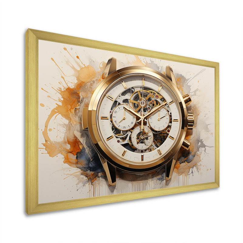 " Minimalism Luxury Watch II ", Gold Single Picture Framed, 12" H x 20" W x 1" D