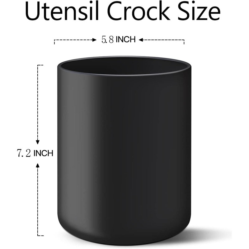 Large Matte Ceramic Utensil Holder (Easy to Clean), 18.29cm H x 14.73cm W x 14.73cm D, Black
