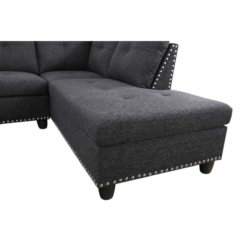 Mithat Upholstered L-Shaped Sectional Right Hand Facing, Black Linen Blend