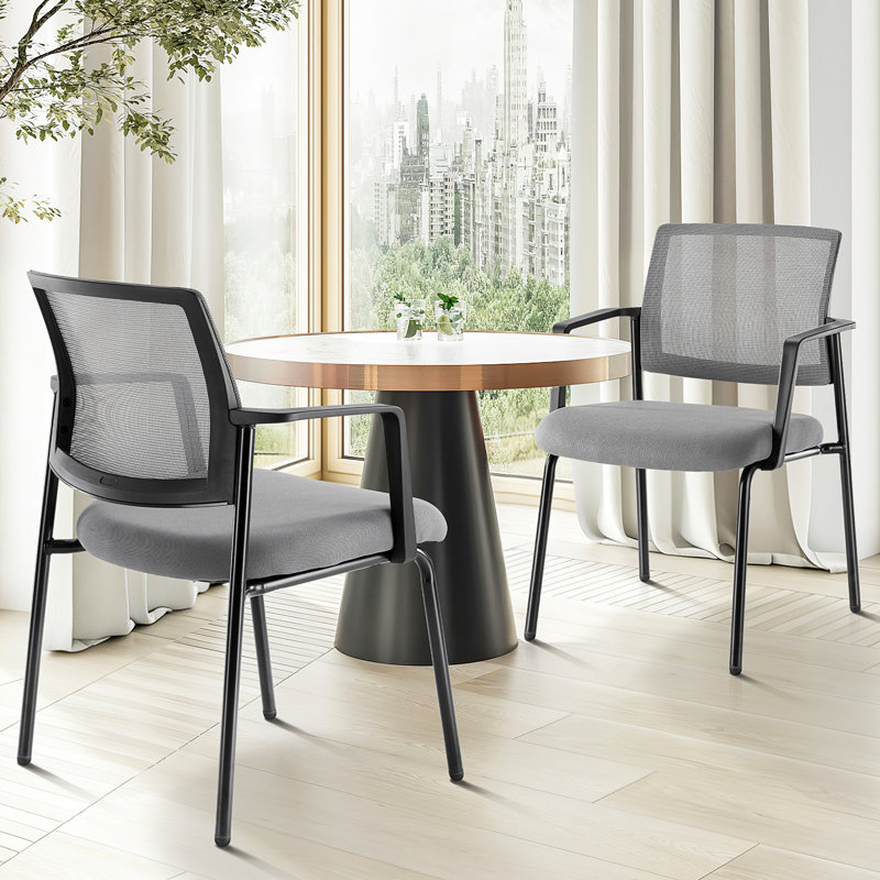 2 Pack Mesh Back Stacking Arm Chairs, Guest Reception Chairs, Ergonomic Office Chair with Armrests, Gray