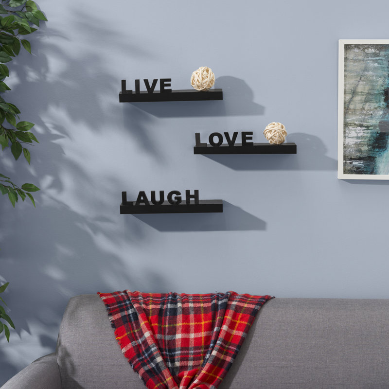 Ensemble de tablettes flottantes 3 pièces « Live, Laugh, Love » Akasya, Noir