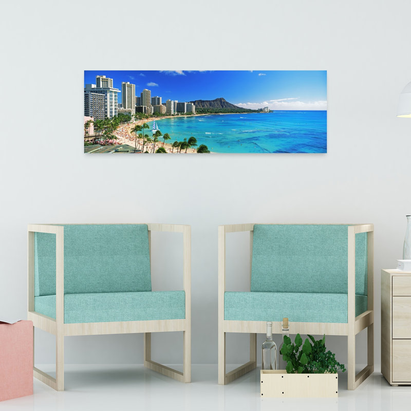 Palm Trees On The Beach Diamond Head Waikiki Beach Oahu Honolulu Hawaii USA by Chad Ehlers - Wrapped Canvas Panoramic Print
