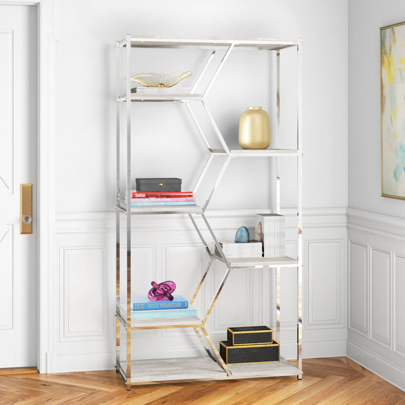 Shaylee 72"H Steel Geometric Bookcase, Chrome