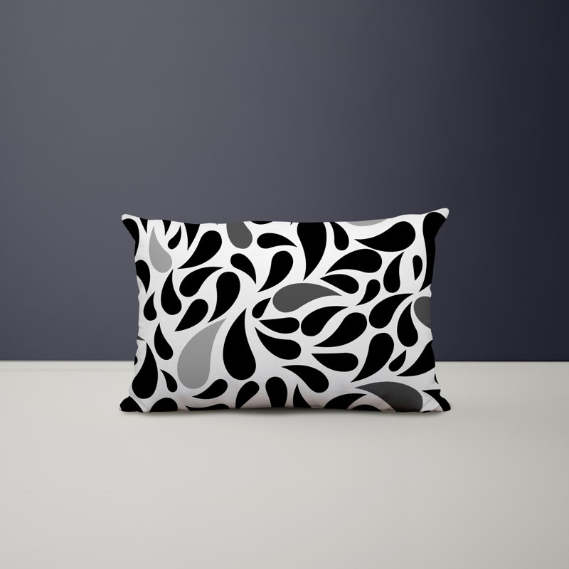 Polyester/Polyester Blend Lumbar Rectangular Indoor/Outdoor Pillow Cover & Insert, Black