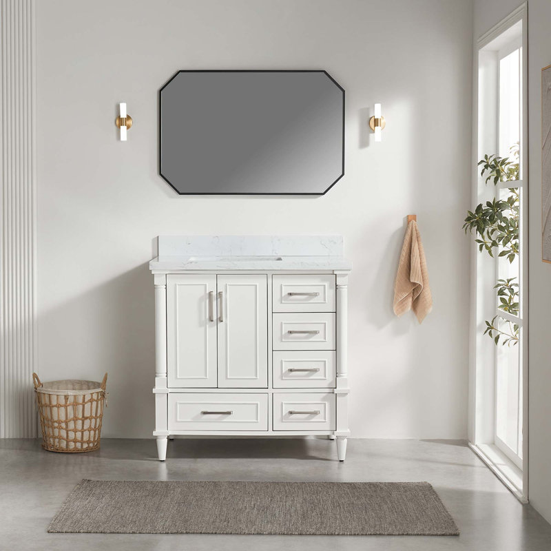 Meuble-lavabo autoportant entièrement assemblé avec 2 poignées