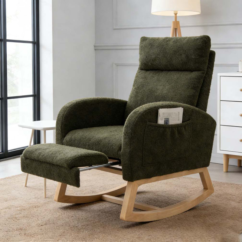 Chaise berçante en tissu Teddy, Repose-pieds vert +