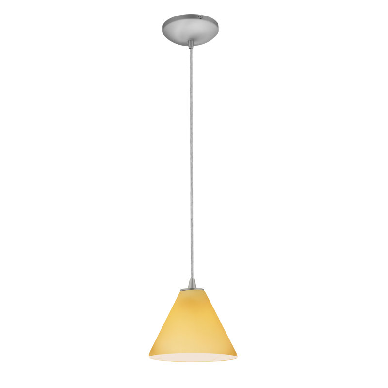 Cathey 1 - Light Single Pendant, Amber, Cord, Brushed Steel