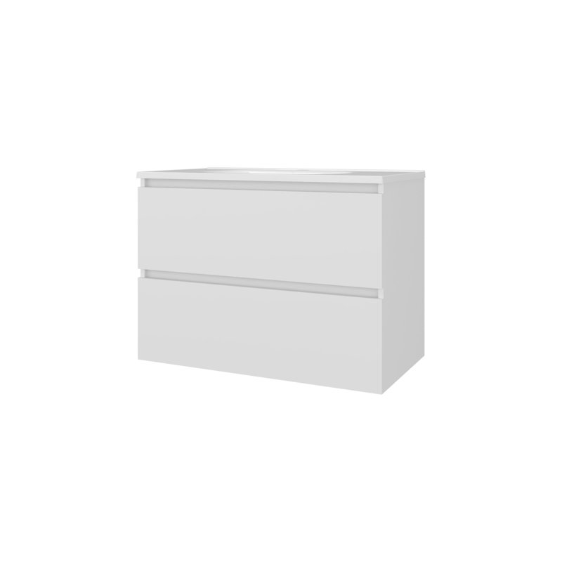 Meuble-lavabo flottant avec deux tiroirs et lavabo, Blanc, Blanc