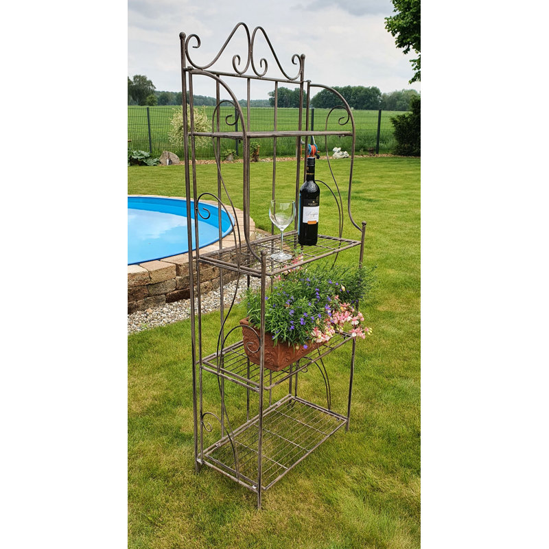 Galan 161cm H x 61cm W Iron Etagere Bookcase, Antique brown