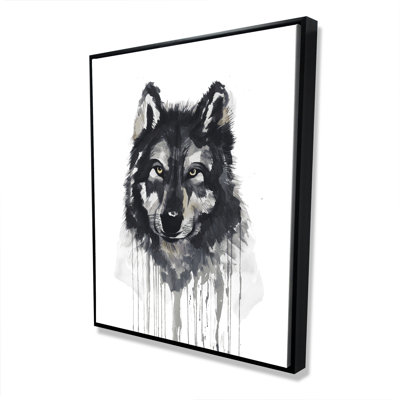 «Mysterious Wolve», art sur toile encadré scandinave bleu