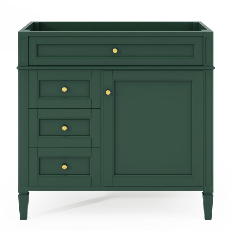 Meuble-lavabo de salle de bain 36 po sans lavabo supérieur, armoire de rangement moderne avec 2 tiroirs et un tiroir rabattable, structure en bois massif