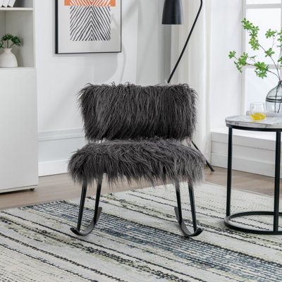 Chaise berçante en fausse fourrure de 25,2 po de largeur, chaise berçante pour bébé avec chaise berçante en métal, fauteuil coulissant rembourré moelleux, fauteuil Mid-Century moderne confortable pour le salon, la chambre à coucher (caramel)