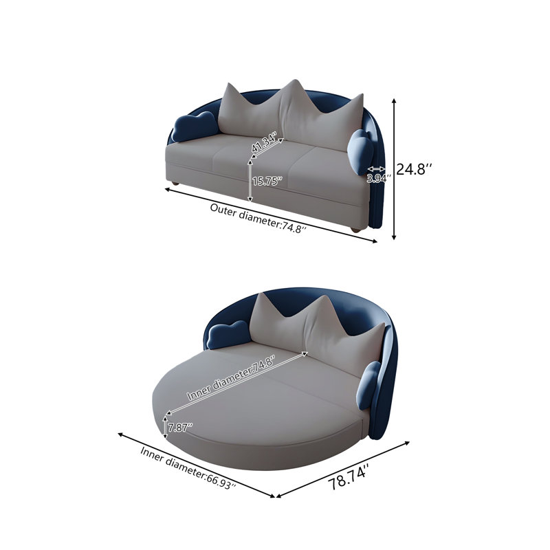 Canapé-lit pliable en velours extensible 74,80 po, 24.80" H x 74.80" W x 41.34" D, Blue