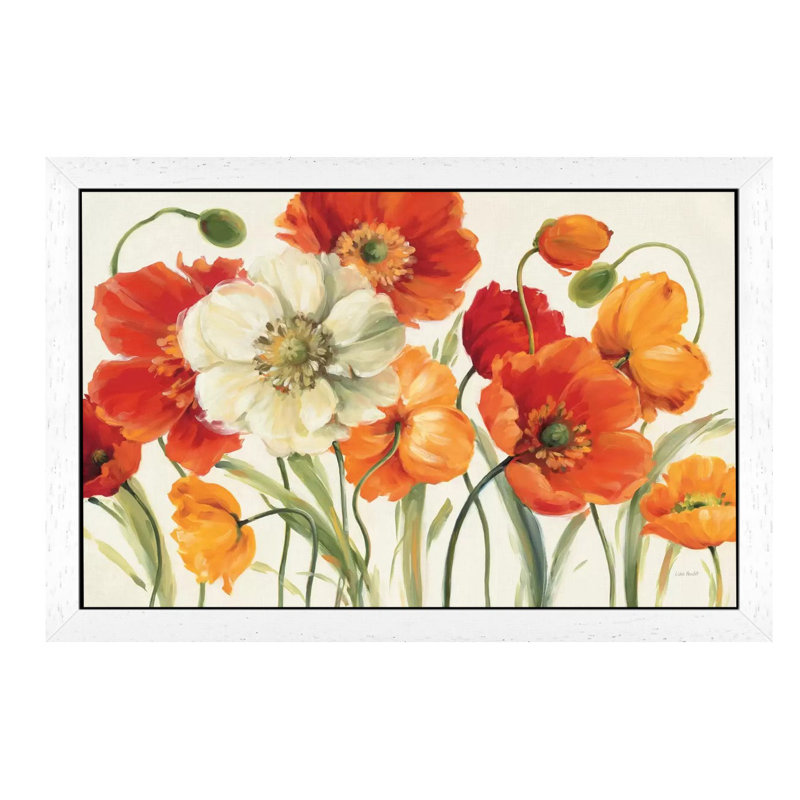Poppies Melody I' by Lisa Audit - Print on Canvas, Black Framed, 20.32 cm H x 30.48 cm W, White Framed