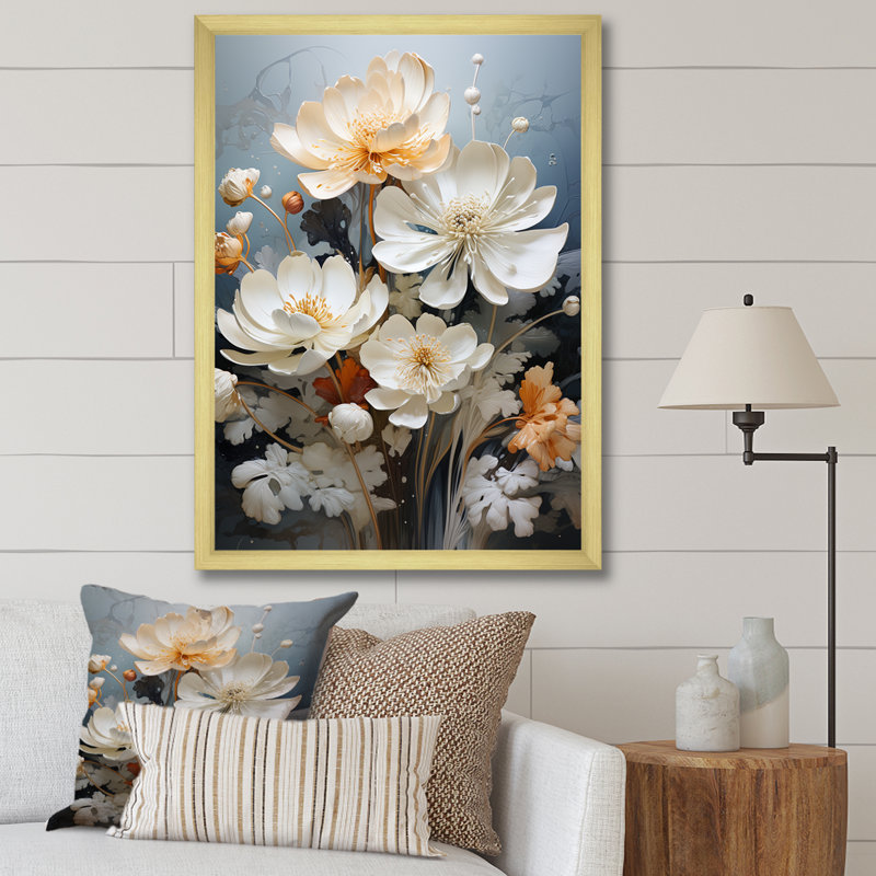 Serenity Blossum Lotus III sur toile, Cadre photo doré simple, H 32 po x l 24 po x P 1 po