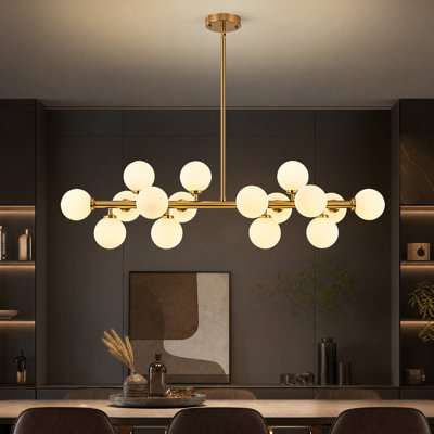 Lustre linéaire moderne en verre bullé à 16 lumières à intensité variable Spoutnik