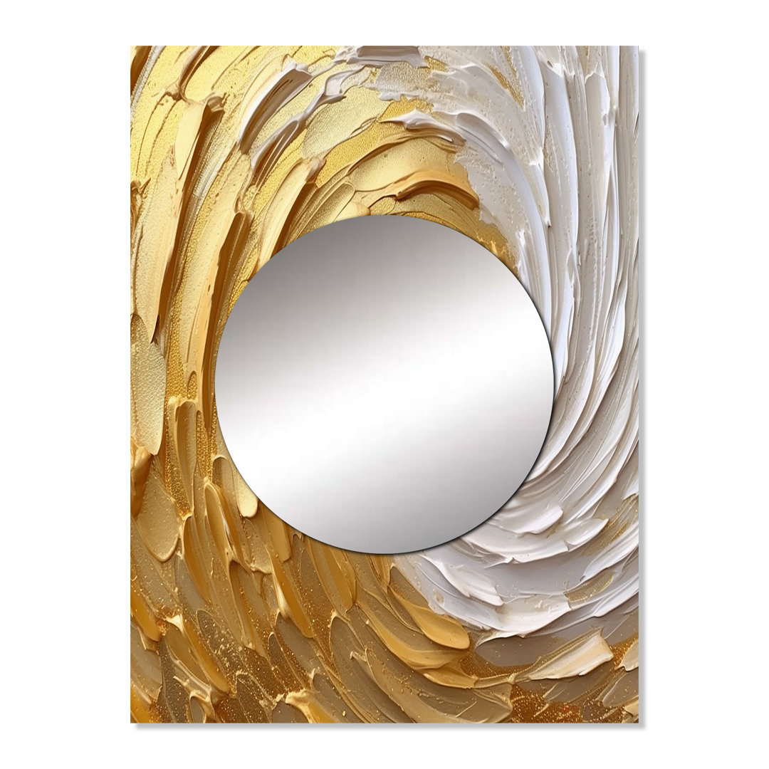 Mukunth Gold and Cream Enchanted Whirls I - Abstract Spirals Unique Wall Mirror, Gold Mirror, Printed Metal Art East Urban Home 