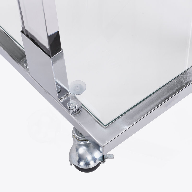 Table d'appoint en verre chromé, table de bout en acrylique, table carrée en C avec plateau en verre et base en métal