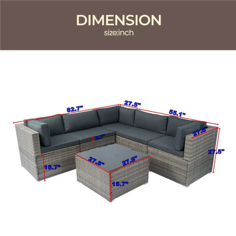 Ensemble de canapé modulaire d'extérieur en rotin 6 pièces PE