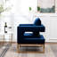 Fauteuil bleu luxueux - revêtu de velours fin, de structure métallique, carré, avec accoudoirs confortables pour une détente