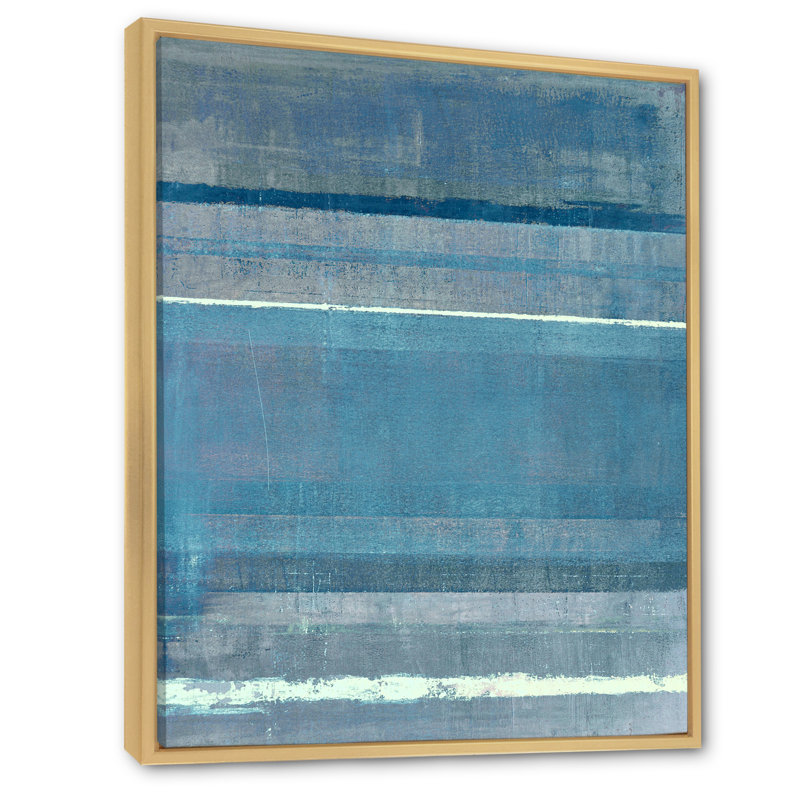 Art moderne gris et bleu - Art mural moderne et contemporain sur toile, H 32 po x l 16 po x P 1 po, Cadre flottant brun