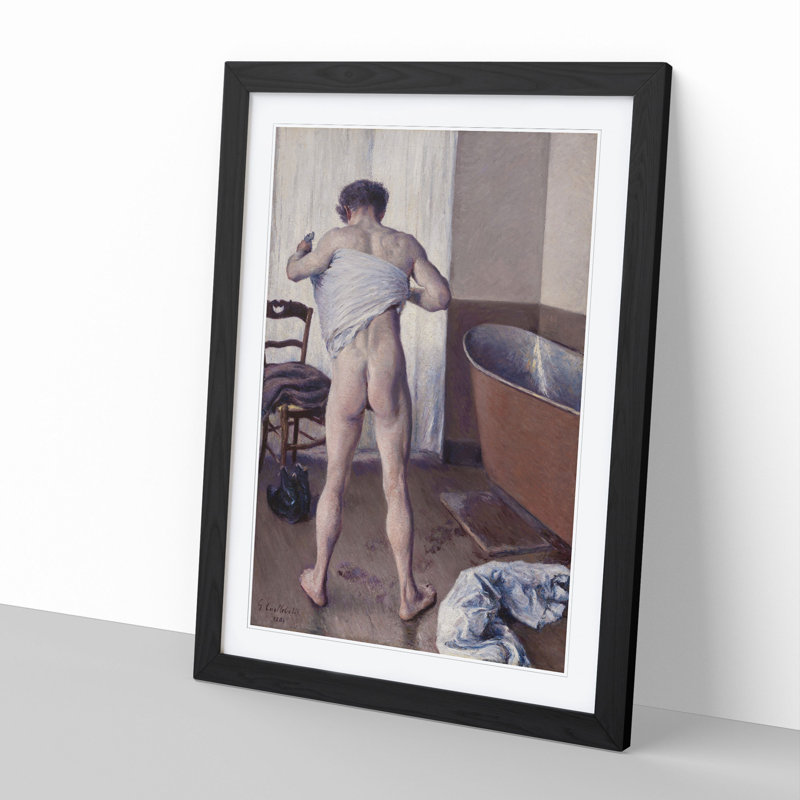 Man at His Bath by Gustave Caillebotte - Picture Frame Painting, 90cm H x 65cm W x 2cm D, Black Framed