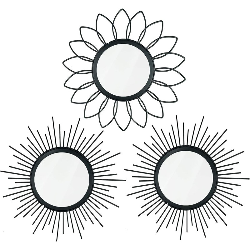 3-pack Black Sunburst Metal Wall Mirrors