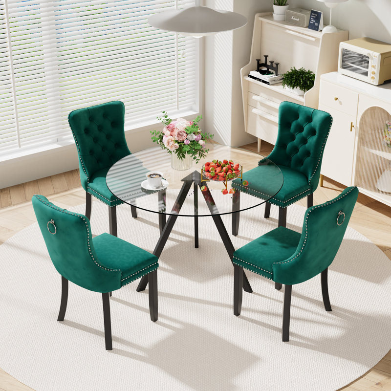 5-Piece Pedestal Dining Set, Green, 30" H x 39" W x 39" D