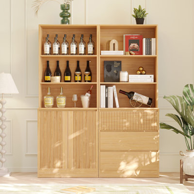 71" H X 47.3" W Bookcase Cabinet With Open Shelves & 3 Large Drawers (B+C)