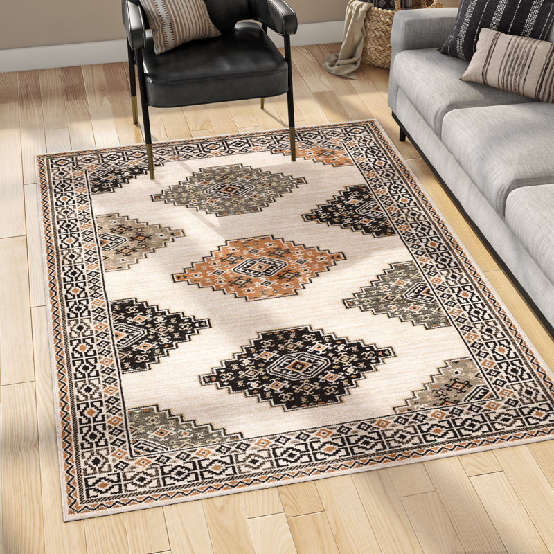 Tapis ivoire / brun Basurto, Rectangle 5 pi 3 po x 7 pi 3 po