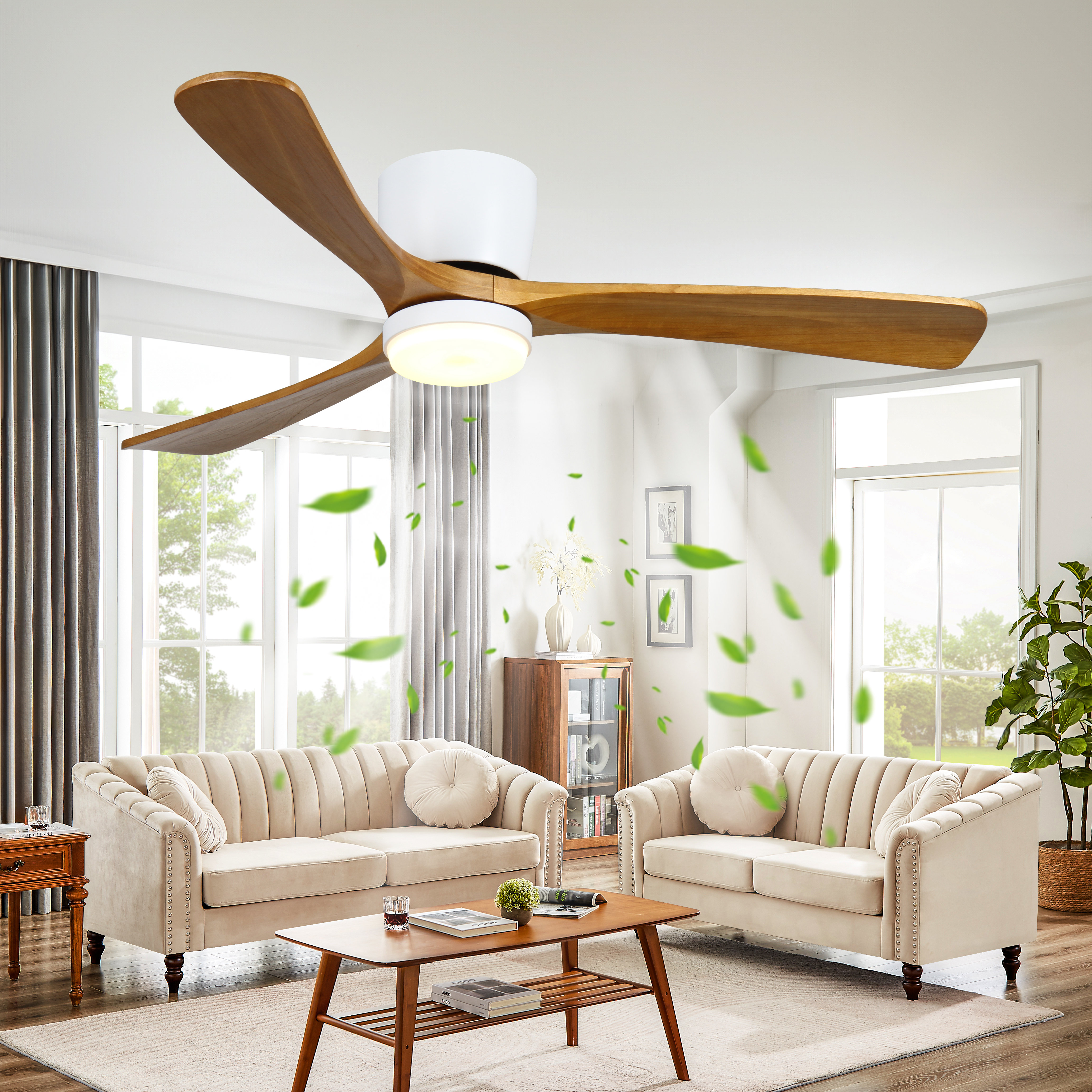 Wrought Studio™ Smart Indoor Wood Ceiling Fan With 3-colors Led Light And Dimmer And Dc Reversible And App/wall Switch/remote & Reviews | Wayfair