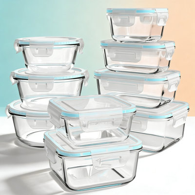 18-Piece Glass Food Storage Containers Set With Locking Lids | BPA-Free, Leak-Proof & Nesting Design | Oven, Microwave, Freezer & Dishwasher Safe Meal Prep Containers