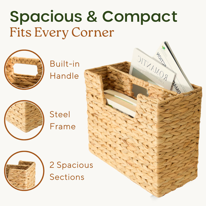 Hand-Woven Water Hyacinth Storage Box And File, Book, Newspaper, File Organizer, Decorative Storage Box With Handle