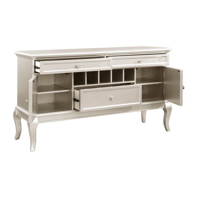 Buffet moderne avec 3 tiroirs, porte-bouteilles et tablettes réglables
