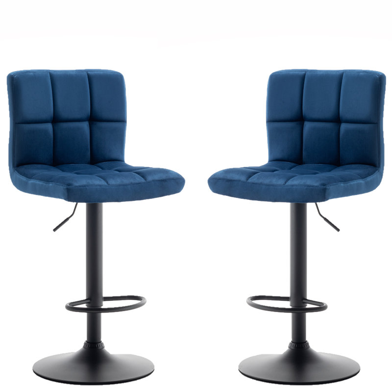 Swivel Upholstered Adjustable Height Counter Stool with Metal Frame, Blue