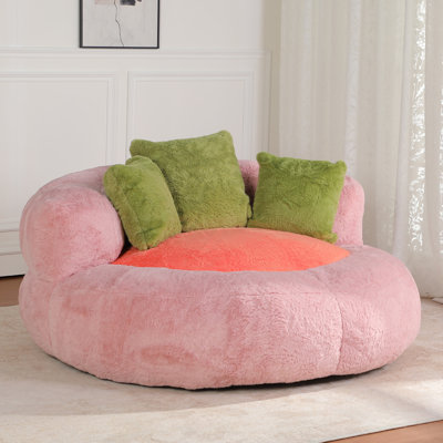 Fauteuil à billes de 55 po de large avec coussins de siège rembourrés de mousse de fausse fourrure de 55 po avec 3 coussins de dossier, sans assemblage
