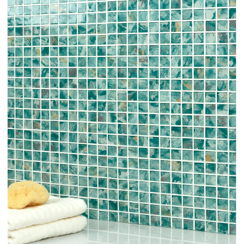 Carreau de mosaïque en verre à bord droit pour piscine 0,9 po x 0,9 po, Sarcelle des Caraïbes