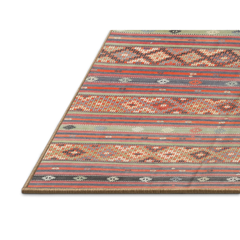 Tapis rose/orange/bleu contemporaine, Rectangle 5 pi x 8 pi